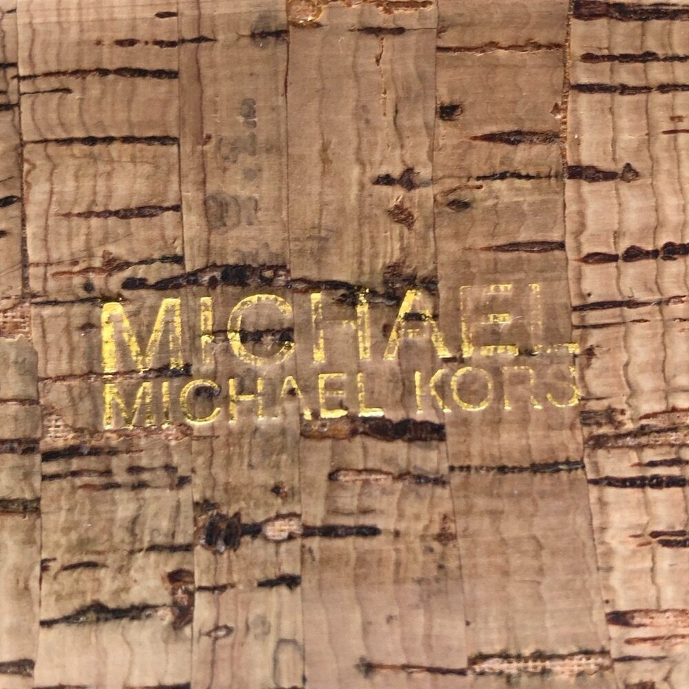 Michael Kors MK Warren Leather Platform Cork Slide Sandals Gold Logo Plate 10M - Picture 9 of 16